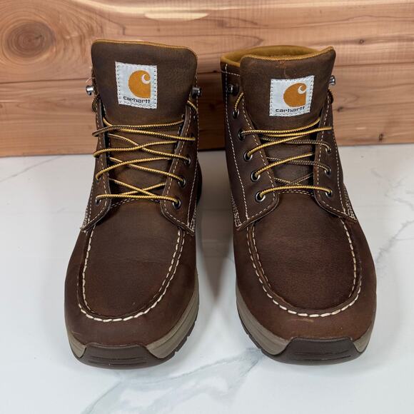 Carhartt Mens Brown Leather Moc Toe Wedge Chukka Work Boots CMX4023 Wide US 9 - Picture 12 of 16